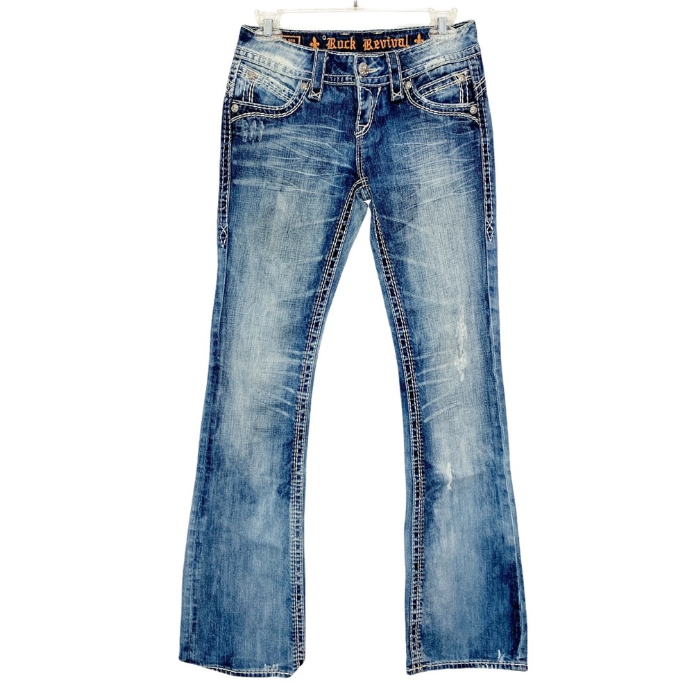 Rock Revival Becky Boot Cut Denim Jeans Contrast Stitching Pants Size 26